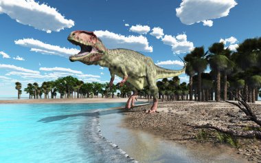 Plajdaki dinozor Giganotosaurus.