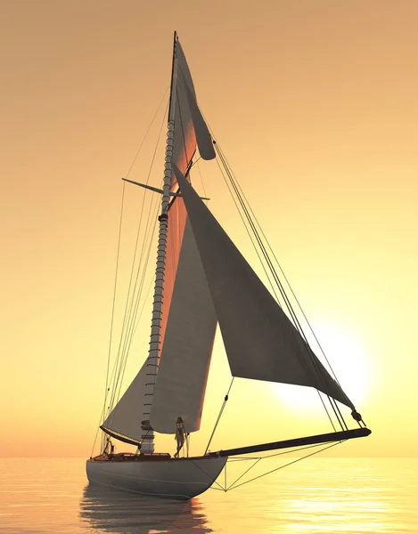 日没時にヨットをセーリング — ストック写真