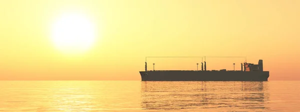 日没時の貨物船 — ストック写真