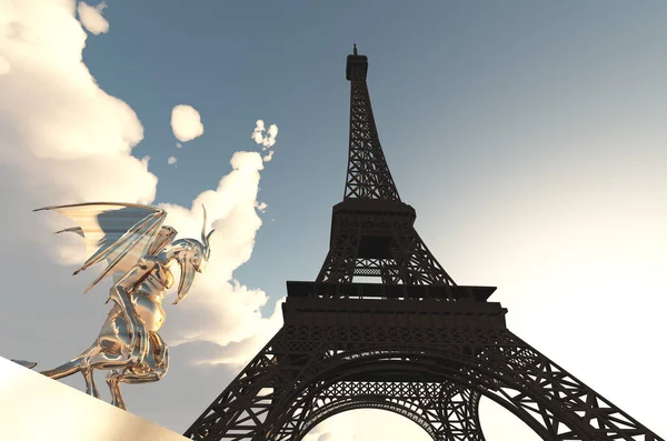 Gargoyle Figure Eiffel Tower Paris — Stock Photo, Image