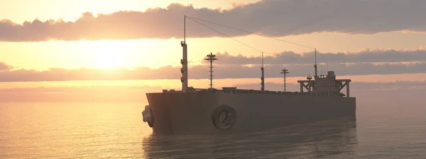 日没時の貨物船 — ストック写真