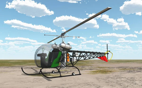 Bir Uçak Pisti Üzerinde Hafif Helikopter — Stok fotoğraf