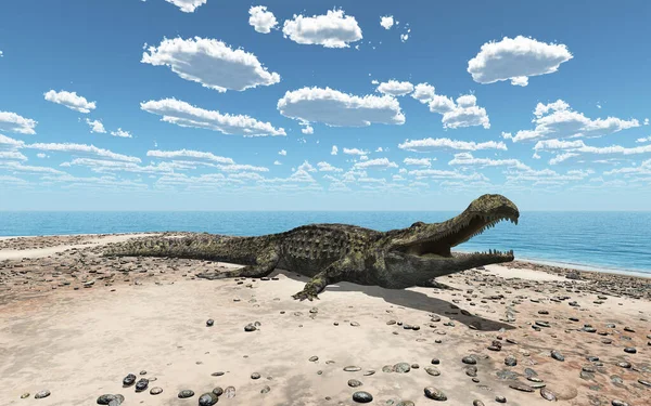 Prehistoric Crocodile Sarcosuchus Beach — Stock Photo, Image