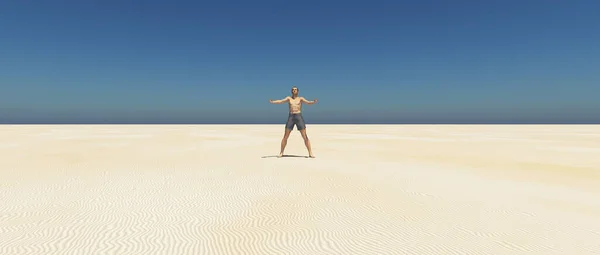 一个人站在沙漠里 — 图库照片