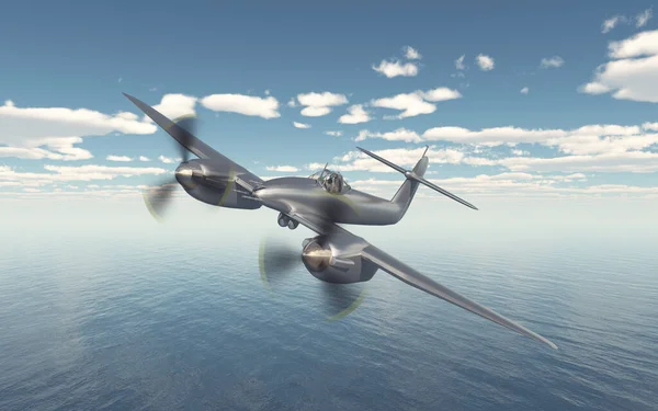 二战英国战斗机飞越海面 — 图库照片