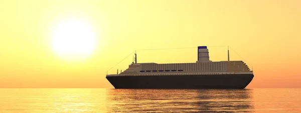 Kryssningsfartyg Vid Solnedgången — Stockfoto