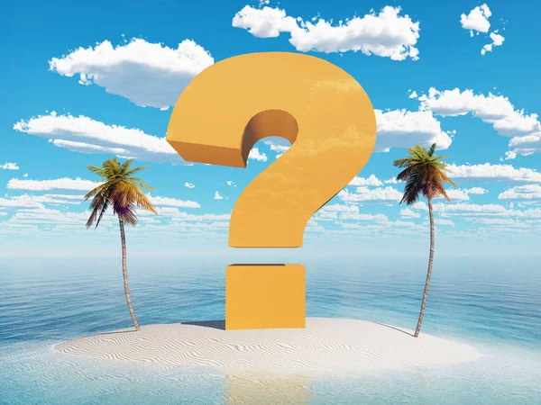 Fragezeichen Und Palmen Auf Einer Insel Meer — Stockfoto