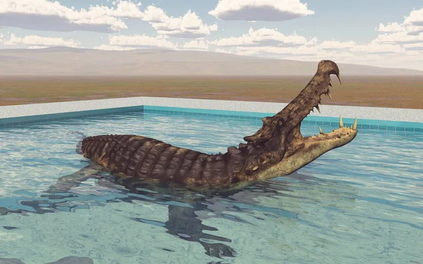 Tarih Öncesi Timsah Kaprosuchus Yüzme Havuzunda — Stok fotoğraf