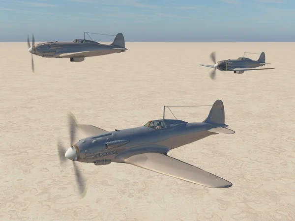 Italian fighter planes of World War II over a desert