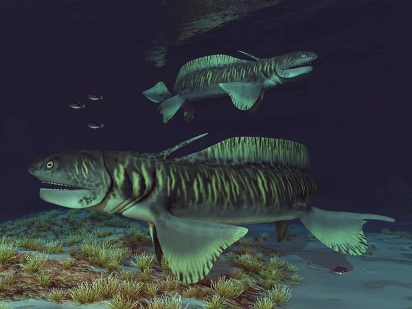 Προϊστορικός Καρχαρίας Orthacanthus Υποβρύχιο Τοπίο — Φωτογραφία Αρχείου