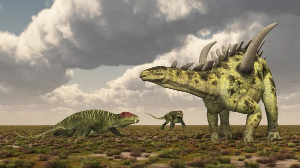 Doliosauriscus Und Gigantspinosaurus Einer Landschaft — Stockfoto