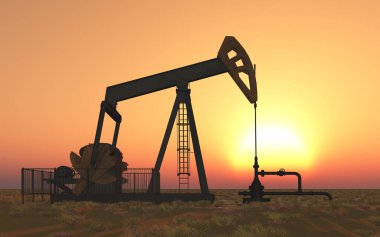 Oil pump at sunset clipart