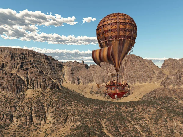 Fantasie Hete Lucht Ballon Overheen Een Berg Landschap — Stockfoto