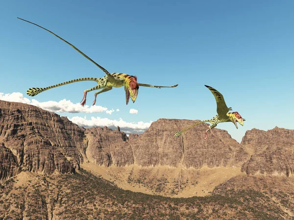 Pterosaur Peteinosaurus Bir Dağ Manzarası Üzerinde — Stok fotoğraf