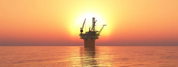 夕焼けの海で石油プラットフォーム — ストック写真