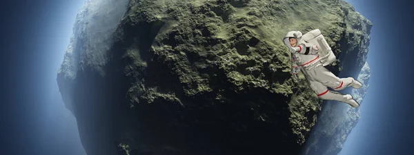 宇宙の小惑星と宇宙飛行士 — ストック写真
