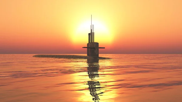 Günbatımında Açık Denizde Modern Denizaltı — Stok fotoğraf
