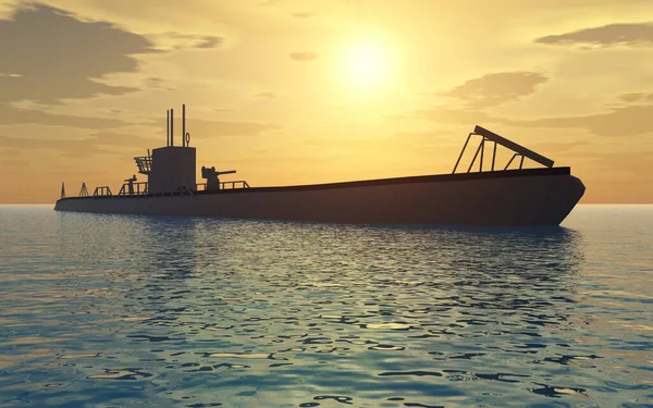 Ponorka Druhé Světové Války Při Západu Slunce — Stock fotografie