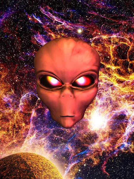 Alien Kopf Vor Einem Sternenhimmel — Stockfoto