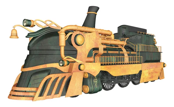 Locomotiva Steampunk Isolada Sobre Fundo Branco — Fotografia de Stock