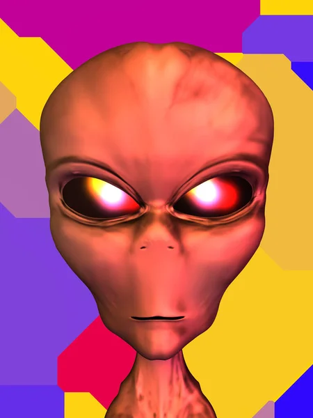 Außerirdischer Kopf Vor Buntem Hintergrund — Stockfoto