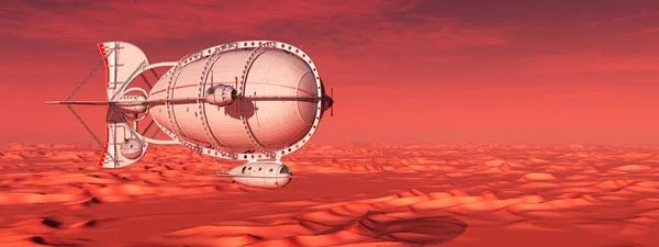 Фантастичний Дирижабль Над Червонуватою Піщаною Пустелею — стокове фото