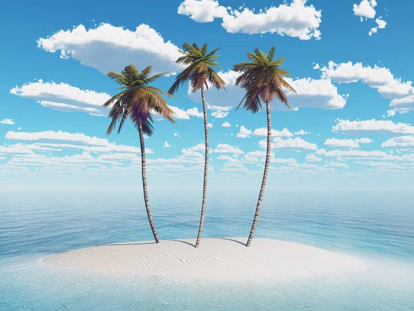 Tropische Inseln Mit Drei Palmen — Stockfoto