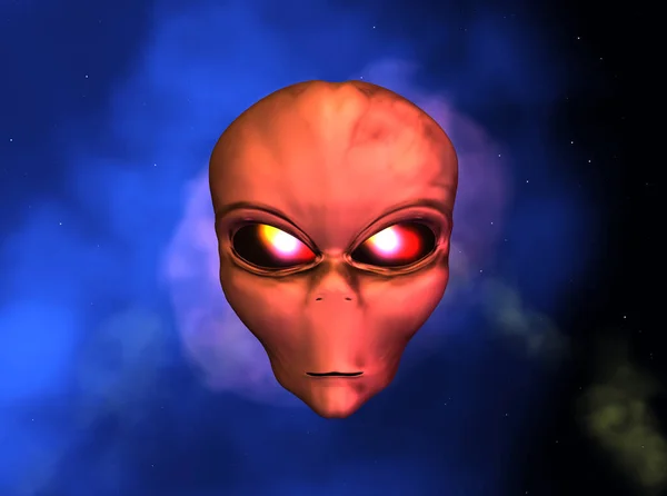 Außerirdischer Kopf Vor Einem Astronomischen Nebel — Stockfoto
