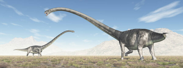 Dinosaur Omeisaurus in a landscape