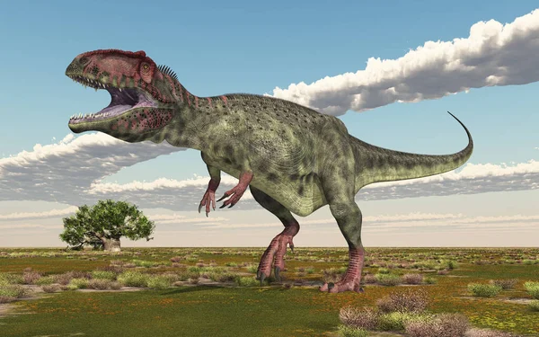 Dinosaurie Giganotosaurus Ett Landskap Stockfoto
