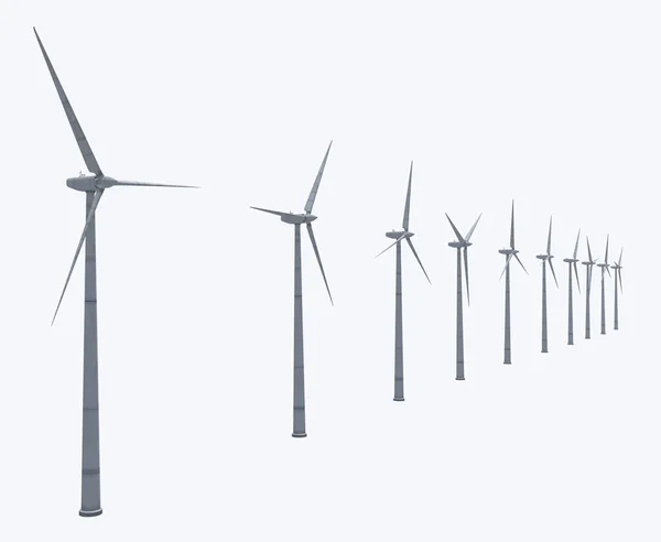 Větrné Turbíny Izolované Bílém Pozadí Stock Snímky