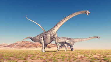 Dinozor Diplodocus çöl manzarasında