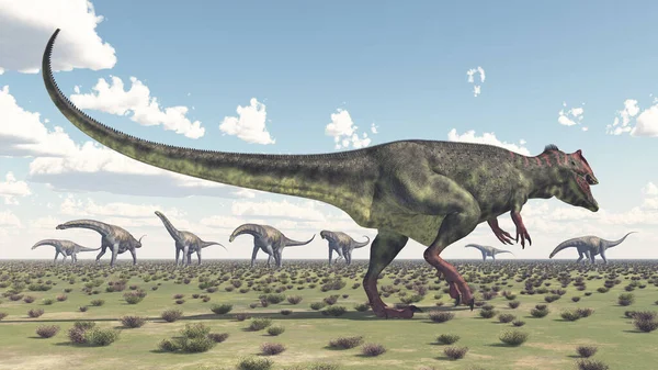 Dinosaurier Giganotosaurus Und Gruppe Argentinischer Dinosaurier lizenzfreie Stockbilder