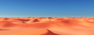 Kum tepeleri ve mavi gökyüzü olan çöl manzarası