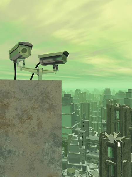 Surveillance cameras over a big city