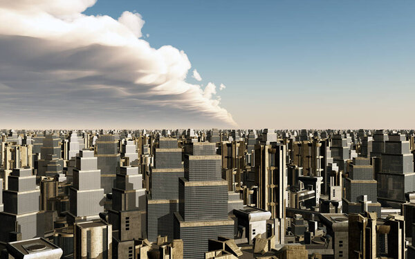 Cloudscape and big city with futuristic buildings