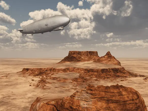Zeppelin Boven Een Woestijnlandschap Stockfoto
