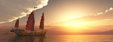 Çin hurda gemisi gün batımında