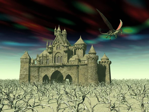 Castle Flying Dragon — Stock Photo, Image