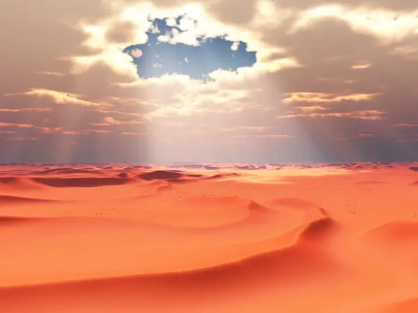 Gap Nas Nuvens Com Raios Sol Sobre Deserto Arenoso Fotografias De Stock Royalty-Free
