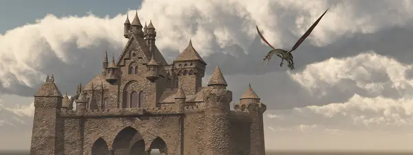 Castelo Dragão Voador Imagens De Bancos De Imagens