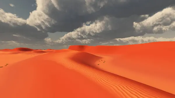 Woestijnlandschap Met Zandduinen Bewolkte Lucht Rechtenvrije Stockafbeeldingen