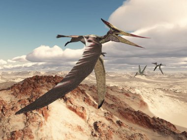 Pterosaur Pteranodon bir dağ manzarası üzerinde