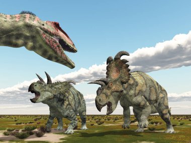 Dinozorlar Giganotosaurus ve Albertaceratops