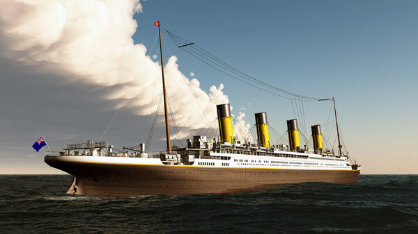 Historic passenger ship RMS Titanic on the high seas