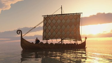 Gün batımında Viking gemisi
