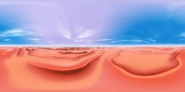 Küresel 360 derece, kumlu çöl manzaralı, pürüzsüz bir manzara.