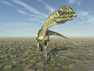 Manzaradaki dinozor Dilophosaurus