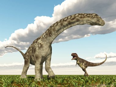 Dinozorlar Argentinosaurus ve Mapusaurus bir arazide