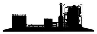 Petrol rafinerisi olan bir siluet.